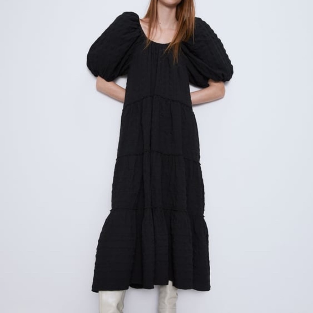 Zara Textured Weave Black Dress (M)